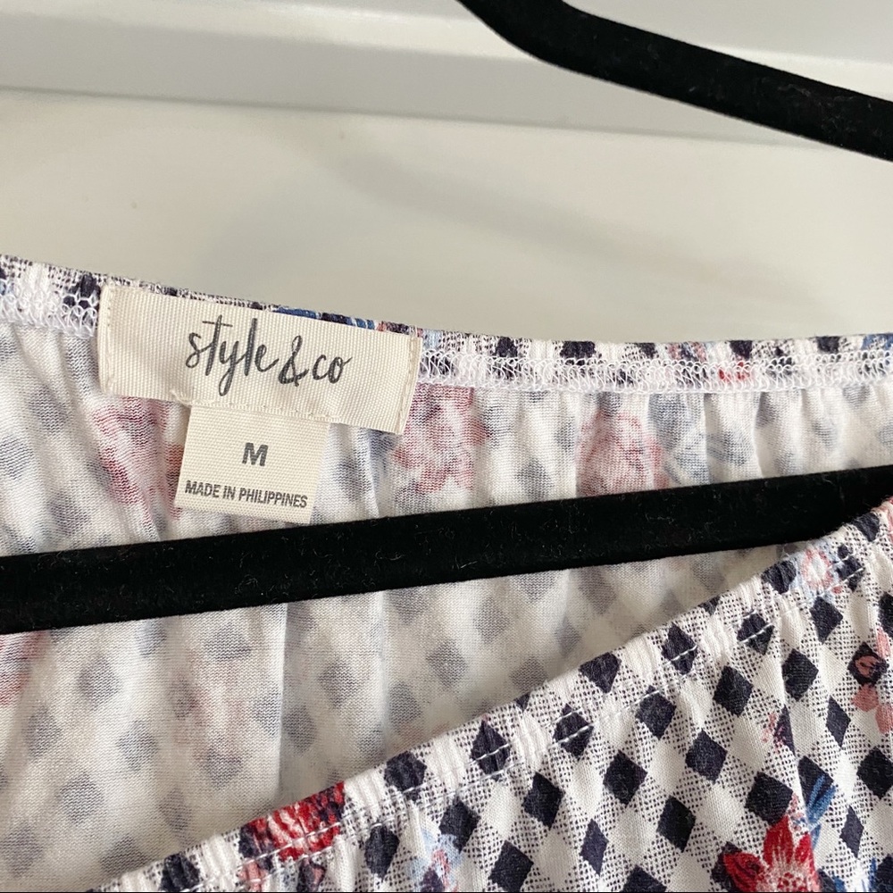 Style & Co Gingham Floral Off Shoulder Top Medium - Picture 5 of 7